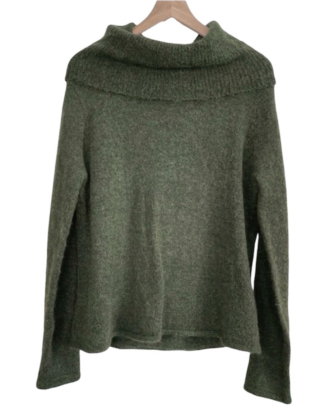 Jillian Jones Petite PS Mohair Wool Blend Funnel Cowl Neck Sweater Olive Green